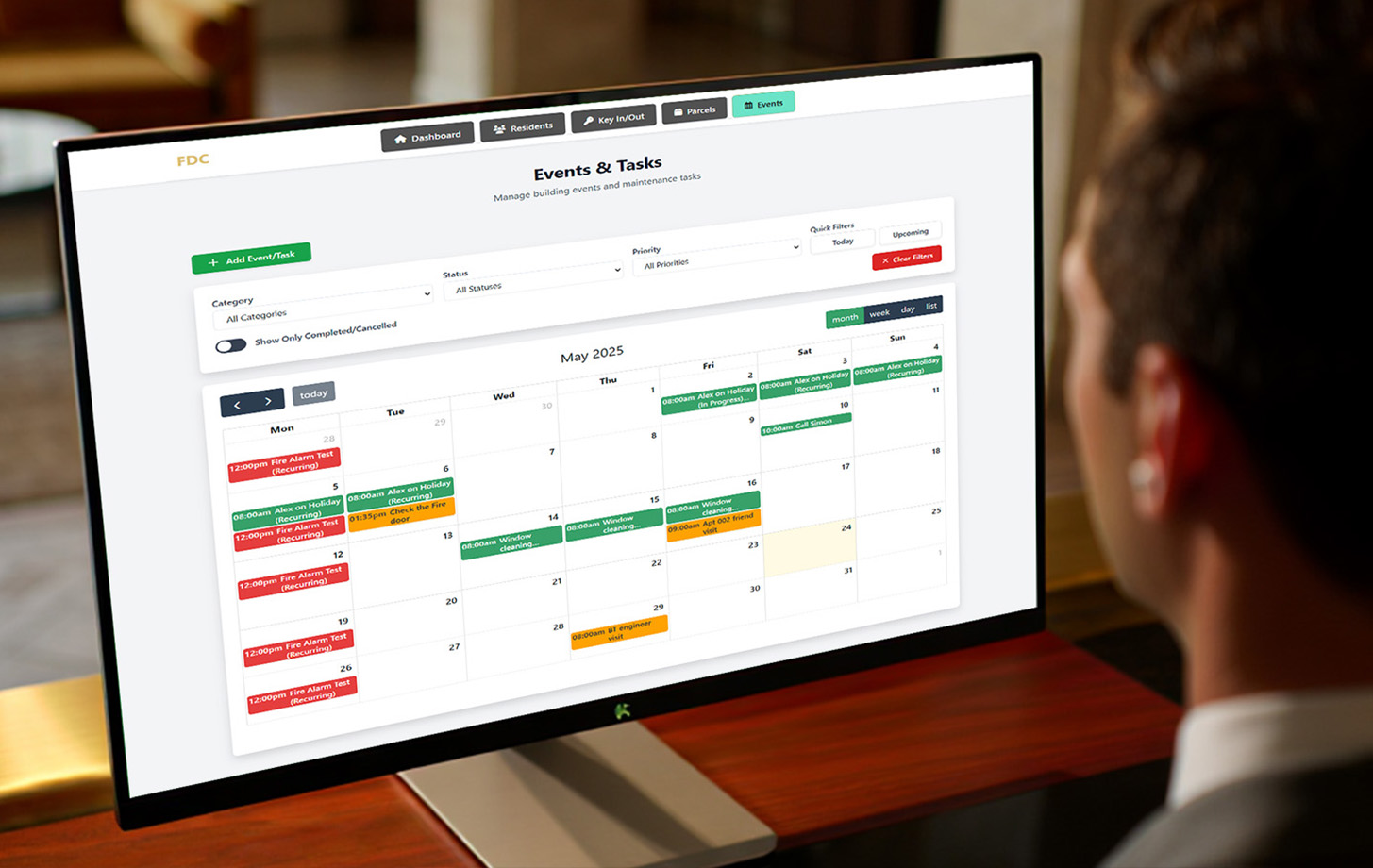 Building events and task management calendar for concierge teams and property managers