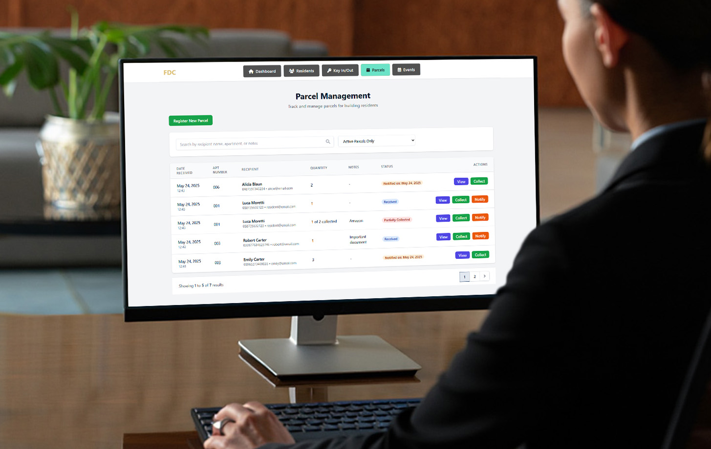 Digital parcel management system for apartment buildings - track deliveries and notify residents automatically