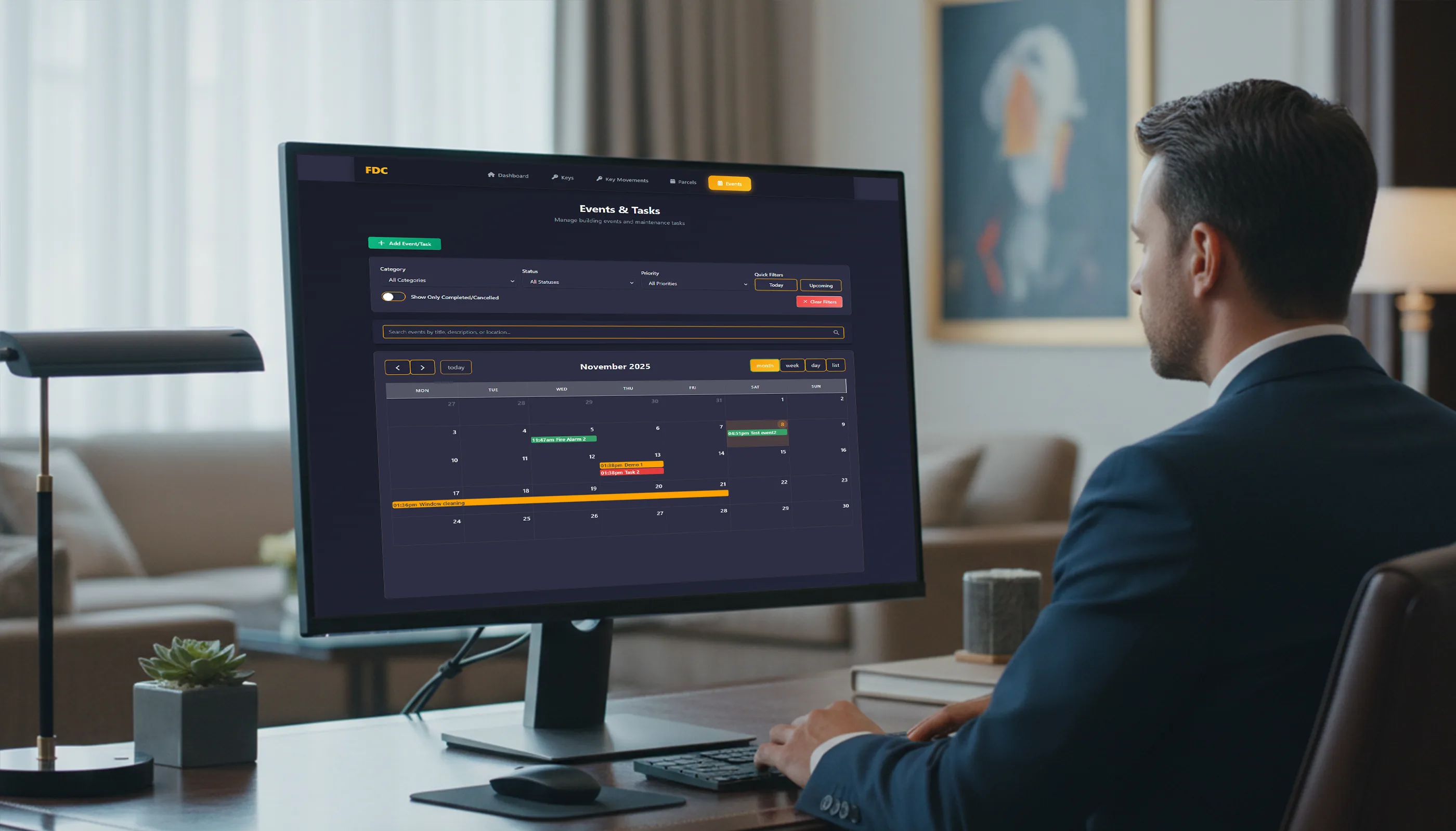 Building events and task management calendar for concierge teams and property managers
