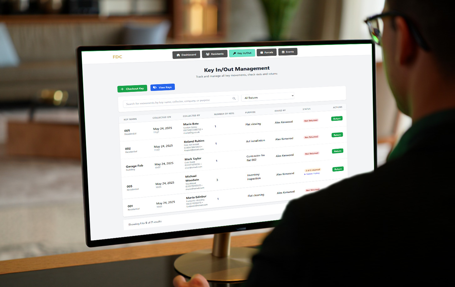 Digital key management system for residential buildings - track key sign-in and sign-out with complete audit trail