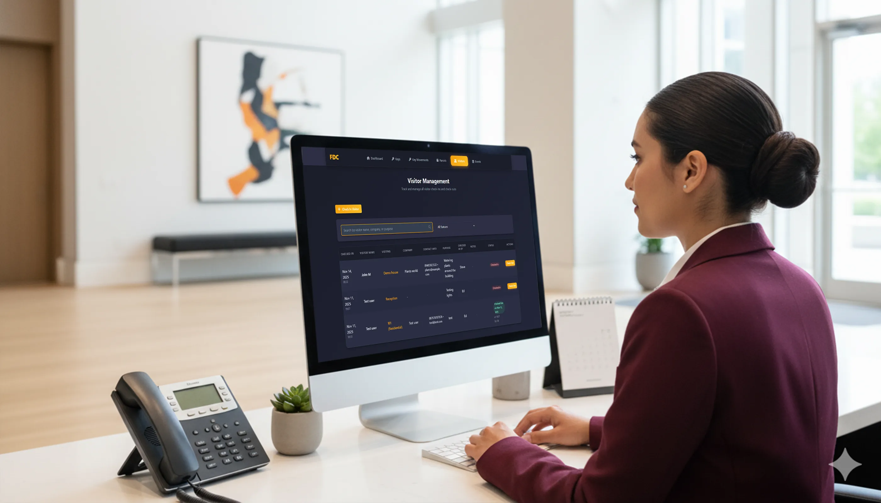 Digital visitor management system for apartment buildings - track visitor check-ins and check-outs with complete logs